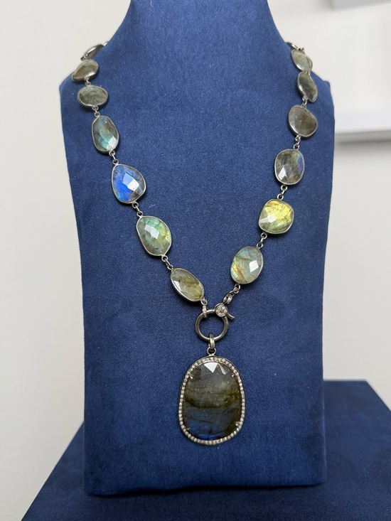 Jewelry - Labradorite Statement Necklace with Natural Diamonds